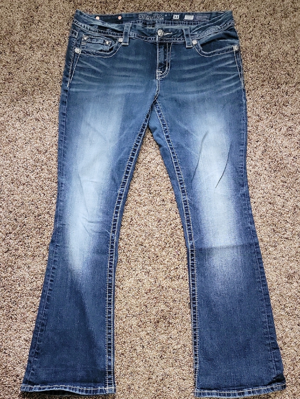 Miss Me Women's Boot Cut Jeans in Washed Blue 31x31